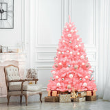 6 英尺粉色人造铰链云杉整棵圣诞树带可折叠金属支架 6 Feet Pink Artificial Hinged Spruce Full Christmas Tree with Foldable Metal Stand