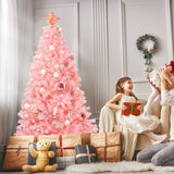 6 英尺粉色人造铰链云杉整棵圣诞树带可折叠金属支架 6 Feet Pink Artificial Hinged Spruce Full Christmas Tree with Foldable Metal Stand