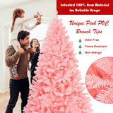 6 英尺粉色人造铰链云杉整棵圣诞树带可折叠金属支架 6 Feet Pink Artificial Hinged Spruce Full Christmas Tree with Foldable Metal Stand