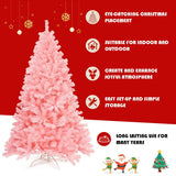 6 英尺粉色人造铰链云杉整棵圣诞树带可折叠金属支架 6 Feet Pink Artificial Hinged Spruce Full Christmas Tree with Foldable Metal Stand