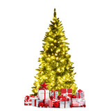 预亮人造半国家圣诞树，带 8 种闪光模式 - 6 英尺 Pre-Lit Artificial Half National Christmas Tree with 8 Flash Modes-6 ft