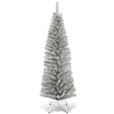 6 英尺金属丝树未点燃细长铅笔圣诞树 - 银色 6 Feet Tinsel Tree Unlit Slim Pencil Christmas Tree-Silver