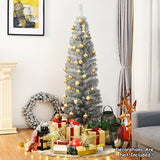 6 英尺金属丝树未点燃细长铅笔圣诞树 - 银色 6 Feet Tinsel Tree Unlit Slim Pencil Christmas Tree-Silver