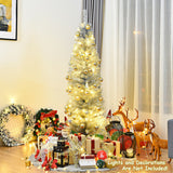 6 英尺金属丝树未点燃细长铅笔圣诞树 - 银色 6 Feet Tinsel Tree Unlit Slim Pencil Christmas Tree-Silver