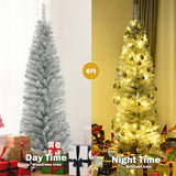 6 英尺金属丝树未点燃细长铅笔圣诞树 - 银色 6 Feet Tinsel Tree Unlit Slim Pencil Christmas Tree-Silver