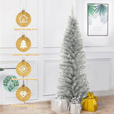 6 英尺金属丝树未点燃细长铅笔圣诞树 - 银色 6 Feet Tinsel Tree Unlit Slim Pencil Christmas Tree-Silver