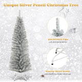 6 英尺金属丝树未点燃细长铅笔圣诞树 - 银色 6 Feet Tinsel Tree Unlit Slim Pencil Christmas Tree-Silver