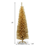 6 英尺金属丝树未点燃细长铅笔圣诞树 - 香槟色 6 Feet Tinsel Tree Unlit Slim Pencil Christmas Tree-Champagne