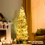 6 英尺金属丝树未点燃细长铅笔圣诞树 - 香槟色 6 Feet Tinsel Tree Unlit Slim Pencil Christmas Tree-Champagne