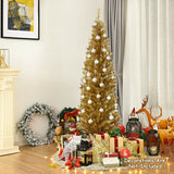 6 英尺金属丝树未点燃细长铅笔圣诞树 - 香槟色 6 Feet Tinsel Tree Unlit Slim Pencil Christmas Tree-Champagne