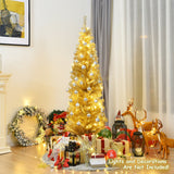 6 英尺金属丝树未点燃细长铅笔圣诞树 - 香槟色 6 Feet Tinsel Tree Unlit Slim Pencil Christmas Tree-Champagne