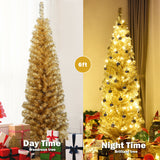 6 英尺金属丝树未点燃细长铅笔圣诞树 - 香槟色 6 Feet Tinsel Tree Unlit Slim Pencil Christmas Tree-Champagne