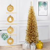 6 英尺金属丝树未点燃细长铅笔圣诞树 - 香槟色 6 Feet Tinsel Tree Unlit Slim Pencil Christmas Tree-Champagne