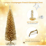 6 英尺金属丝树未点燃细长铅笔圣诞树 - 香槟色 6 Feet Tinsel Tree Unlit Slim Pencil Christmas Tree-Champagne