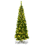 6.5' / 7.5' 预亮铰链人造铅笔圣诞树 - 7.5 英尺 6.5' / 7.5' Pre-Lit Hinged Artificial Pencil Christmas Tree-7.5 ft