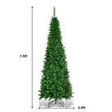 6.5' / 7.5' 预亮铰链人造铅笔圣诞树 - 7.5 英尺 6.5' / 7.5' Pre-Lit Hinged Artificial Pencil Christmas Tree-7.5 ft