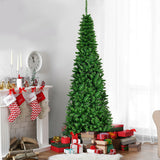 6.5' / 7.5' 预亮铰链人造铅笔圣诞树 - 7.5 英尺 6.5' / 7.5' Pre-Lit Hinged Artificial Pencil Christmas Tree-7.5 ft