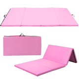 4 片折叠体操垫带提手-粉色 4-Panel Folding Gymnastics Mat with Carrying Handles-Pink