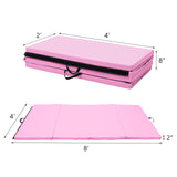 4 片折叠体操垫带提手-粉色 4-Panel Folding Gymnastics Mat with Carrying Handles-Pink