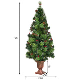 3/4/5 英尺 LED 圣诞树，带红色浆果松果 - 5 英尺 3/4/5 Feet LED Christmas Tree with Red Berries Pine Cones-5 ft