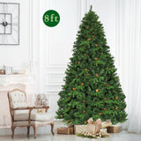 带 LED 灯和松果的植绒人造圣诞树 - 8 英尺 Flocked Artificial Christmas Tree with LED Lights and Pine Cones-8 ft