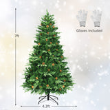 带 LED 灯和松果的人造圣诞树 - 7' Artificial Christmas Tree with LED Lights and Pine Cones-7'