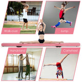 7 英尺折叠便携式地板平衡木带手柄体操运动员-粉色 7 Feet Folding Portable Floor Balance Beam with Handles for Gymnasts-Pink