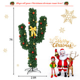 7 英尺人造仙人掌 PVC 圣诞树，带 LED 灯和球装饰品 - 7 英尺 7 Feet Artificial Cactus PVC Christmas Tree with LED Lights and Ball Ornaments-7 ft