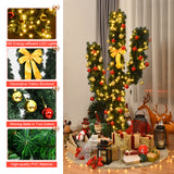 7 英尺人造仙人掌 PVC 圣诞树，带 LED 灯和球装饰品 - 7 英尺 7 Feet Artificial Cactus PVC Christmas Tree with LED Lights and Ball Ornaments-7 ft