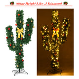 7 英尺人造仙人掌 PVC 圣诞树，带 LED 灯和球装饰品 - 7 英尺 7 Feet Artificial Cactus PVC Christmas Tree with LED Lights and Ball Ornaments-7 ft