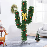 7 英尺人造仙人掌 PVC 圣诞树，带 LED 灯和球装饰品 - 7 英尺 7 Feet Artificial Cactus PVC Christmas Tree with LED Lights and Ball Ornaments-7 ft