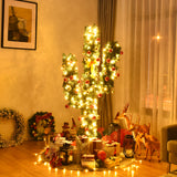 5 英尺人造仙人掌 PVC 圣诞树，带 LED 灯和球装饰品 - 5 英尺 5 Feet Artificial Cactus PVC Christmas Tree with LED Lights and Ball Ornaments-5 ft