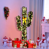 5 英尺人造仙人掌 PVC 圣诞树，带 LED 灯和球装饰品 - 5 英尺 5 Feet Artificial Cactus PVC Christmas Tree with LED Lights and Ball Ornaments-5 ft