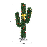 6 英尺人造仙人掌 PVC 圣诞树，带 LED 灯和球装饰品 - 6 英尺 6 Feet Artificial Cactus PVC Christmas Tree with LED Lights and Ball Ornaments-6 ft