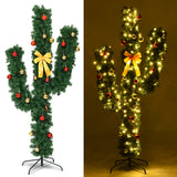 6 英尺人造仙人掌 PVC 圣诞树，带 LED 灯和球装饰品 - 6 英尺 6 Feet Artificial Cactus PVC Christmas Tree with LED Lights and Ball Ornaments-6 ft