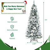 人造圣诞树雪植铅笔树 - 7 英尺 Artificial Christmas Tree Snow Flocked Pencil Tree-7 ft