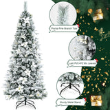 人造圣诞树雪植铅笔树 - 7 英尺 Artificial Christmas Tree Snow Flocked Pencil Tree-7 ft