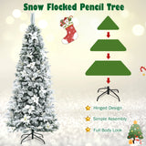 人造圣诞树雪植铅笔树 - 7 英尺 Artificial Christmas Tree Snow Flocked Pencil Tree-7 ft