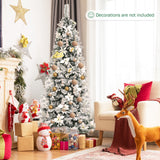 人造圣诞树雪植铅笔树 - 7 英尺 Artificial Christmas Tree Snow Flocked Pencil Tree-7 ft