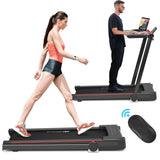 三合一折叠跑步机带大台面液晶显示屏-黑色 3-in-1 Folding Treadmill with Large Desk and LCD Display-Black