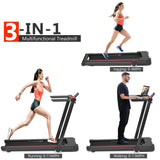 三合一折叠跑步机带大台面液晶显示屏-黑色 3-in-1 Folding Treadmill with Large Desk and LCD Display-Black