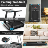 折叠电动紧凑型步行跑步机带APP控制音箱-蓝色 Folding Electric Compact Walking Treadmill with APP Control Speaker-Blue