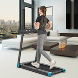 折叠电动紧凑型步行跑步机带APP控制音箱-蓝色 Folding Electric Compact Walking Treadmill with APP Control Speaker-Blue