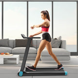 折叠电动紧凑型步行跑步机带APP控制音箱-蓝色 Folding Electric Compact Walking Treadmill with APP Control Speaker-Blue