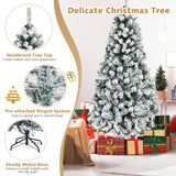 预亮优质雪植绒铰接人造圣诞树 - 6 英尺 Pre-Lit Premium Snow Flocked Hinged Artificial Christmas Tree-6 ft