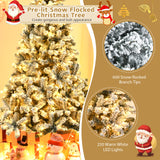 预亮优质雪植绒铰接人造圣诞树 - 6 英尺 Pre-Lit Premium Snow Flocked Hinged Artificial Christmas Tree-6 ft