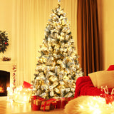 预亮优质雪植绒铰接人造圣诞树 - 6 英尺 Pre-Lit Premium Snow Flocked Hinged Artificial Christmas Tree-6 ft