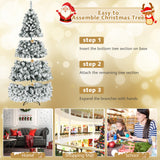 预亮优质雪植绒铰接人造圣诞树 - 9 英尺 Pre-Lit Premium Snow Flocked Hinged Artificial Christmas Tree-9 ft