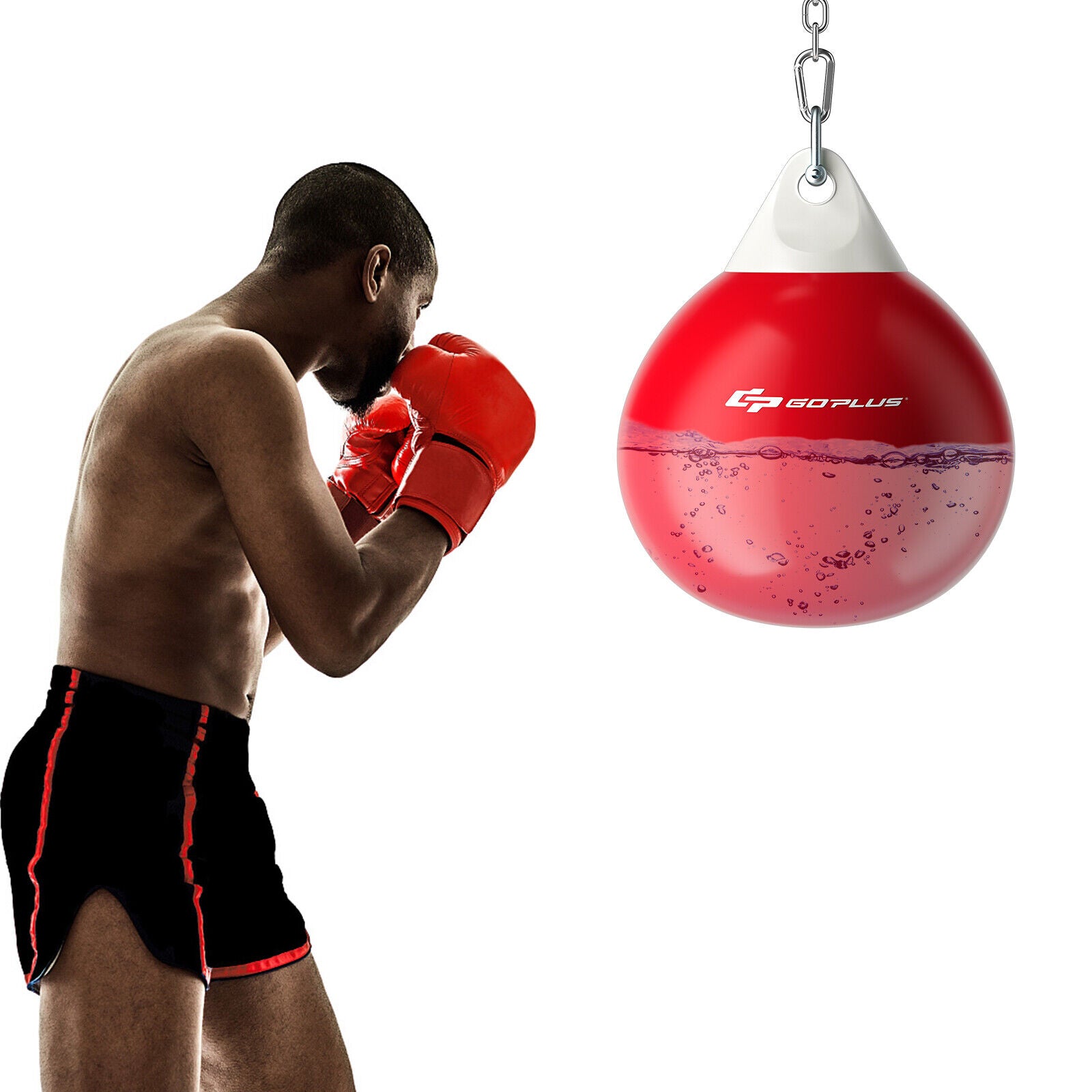 18 英寸 110 磅重冲水水包带可调节金属链 - 红色 18 Inch 110 Pound Heavy Punching Water Aqua Bag with Adjustable Metal Chain-Red