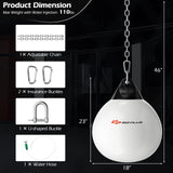 18 英寸 110 磅重冲水水包带可调节金属链 - 白色 18 Inch 110 Pound Heavy Punching Water Aqua Bag with Adjustable Metal Chain-White